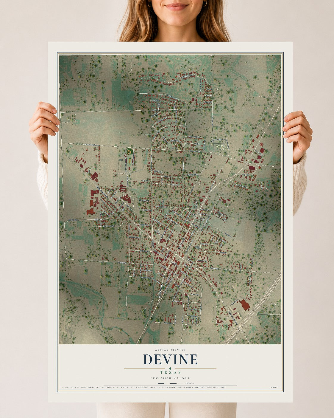 Map of Devine, Texas, 24 x 36 inch unframed archival matte print