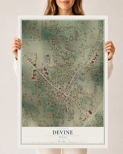 Map of Devine, Texas, 24 x 36 inch unframed archival matte print