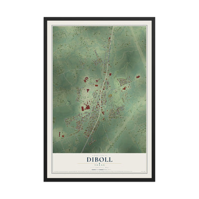 Map of Diboll, Texas, 12 x 18 inch print in a black wood frame