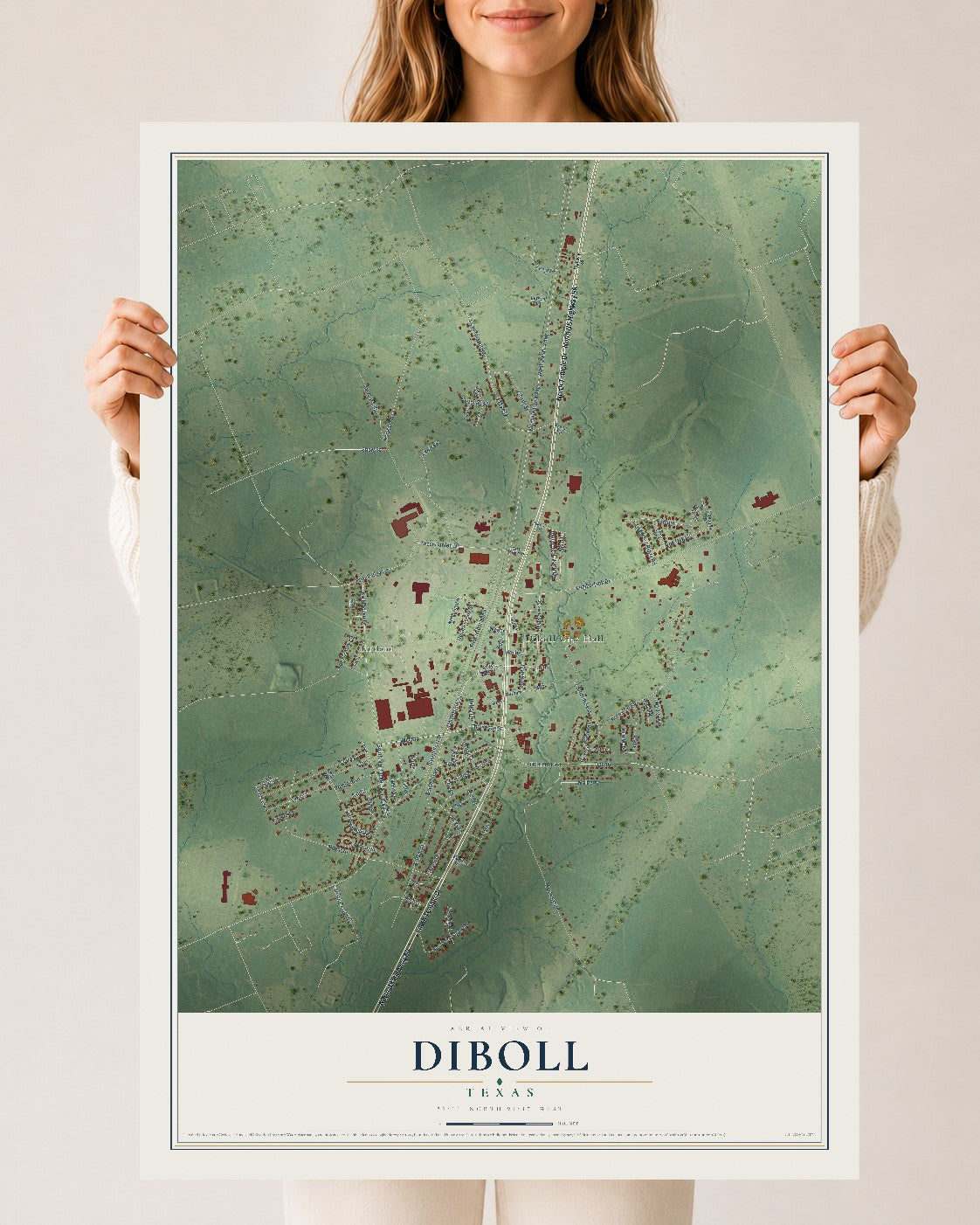 Map of Diboll, Texas, 24 x 36 inch unframed archival matte print