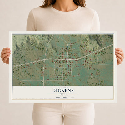 Map of Dickens, Texas, 12 x 18 inch unframed archival matte print