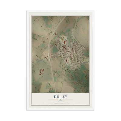 Map of Dilley, Texas, 12 x 18 inch print in a white wood frame