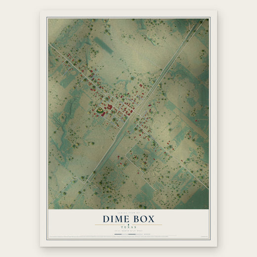 Dime Box, Texas map print, the full design