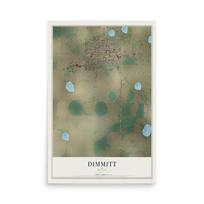 Map of Dimmitt, Texas, 12 x 18 inch unframed archival matte print