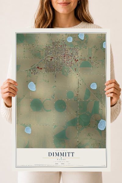 Map of Dimmitt, Texas, 18 x 24 inch unframed archival matte print