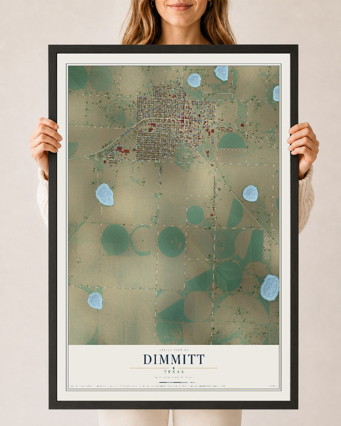 Map of Dimmitt, Texas, 24 x 36 inch print in a black wood frame