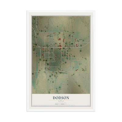 Map of Dodson, Texas, 12 x 18 inch print in a white wood frame