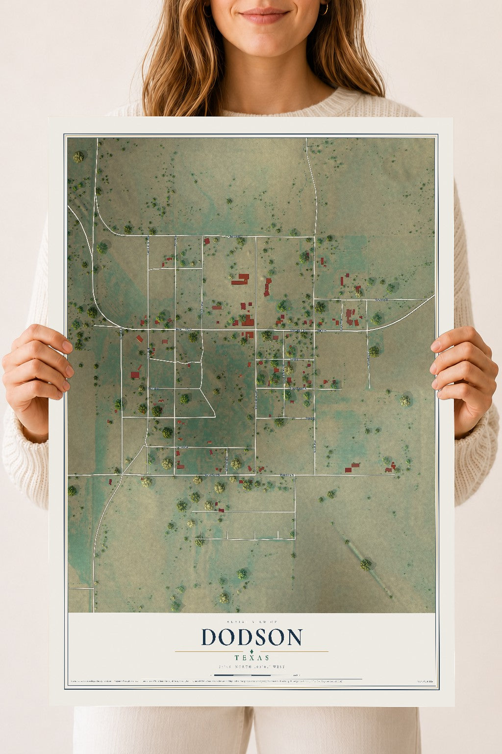 Map of Dodson, Texas, 18 x 24 inch unframed archival matte print