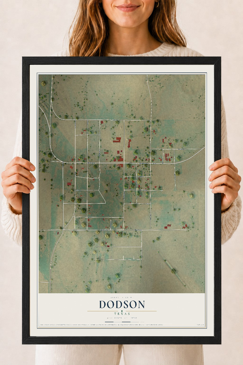 Map of Dodson, Texas, 18 x 24 inch print in a black wood frame