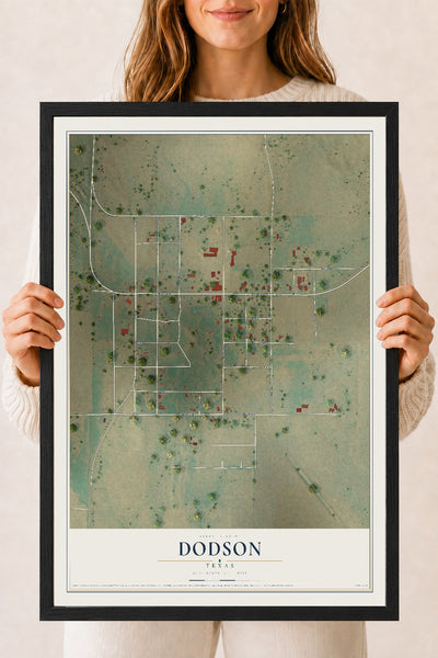 Map of Dodson, Texas, 18 x 24 inch print in a black wood frame