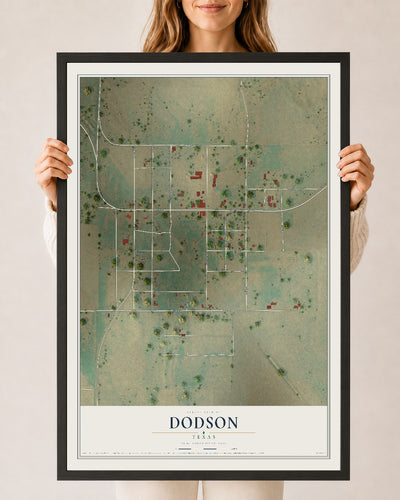 Map of Dodson, Texas, 24 x 36 inch print in a black wood frame