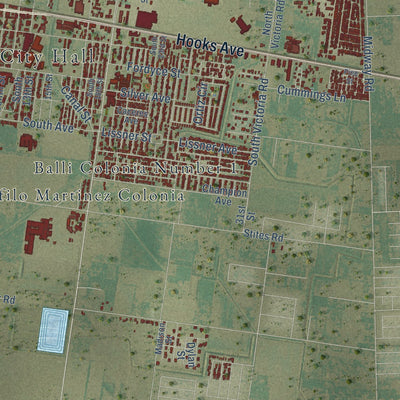 Second close-up of the map of Donna, Texas print showing more streets and buildings
