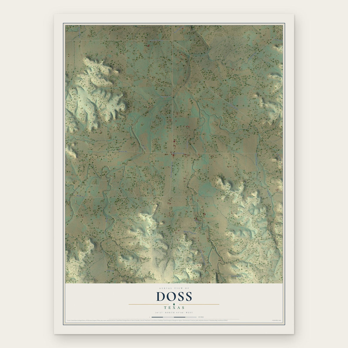 Doss, Texas map print, the full design
