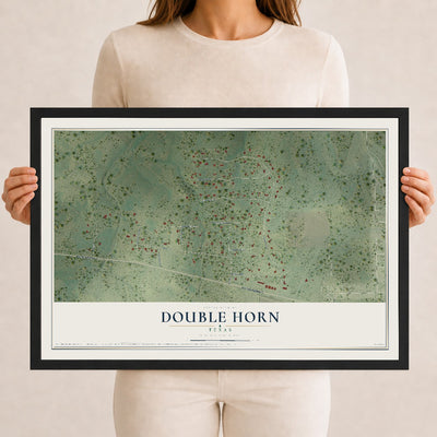 Map of Double Horn, Texas, 12 x 18 inch print in a black wood frame