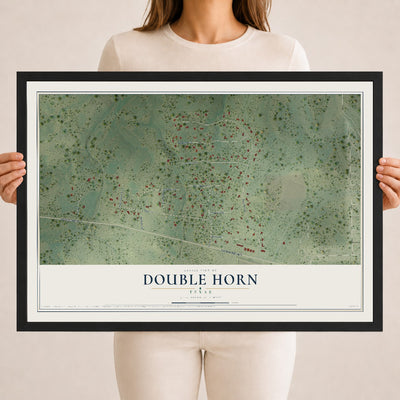 Map of Double Horn, Texas, 18 x 24 inch print in a black wood frame
