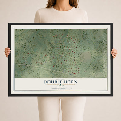 Map of Double Horn, Texas, 24 x 36 inch print in a black wood frame