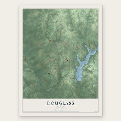 Douglass, Texas map print, the full design