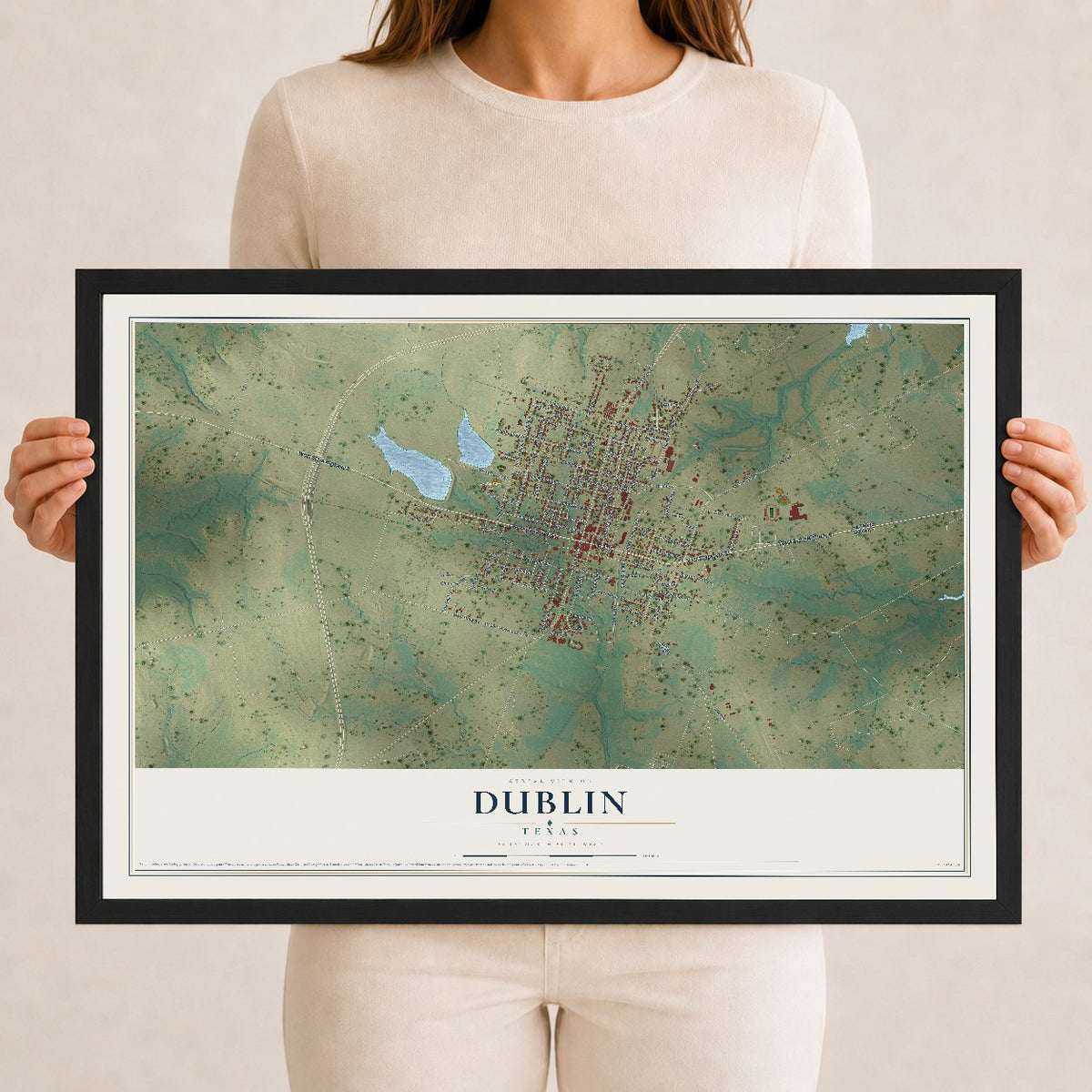 Map of Dublin, Texas, 12 x 18 inch print in a black wood frame