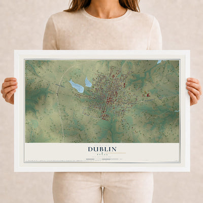 Map of Dublin, Texas, 12 x 18 inch print in a white wood frame
