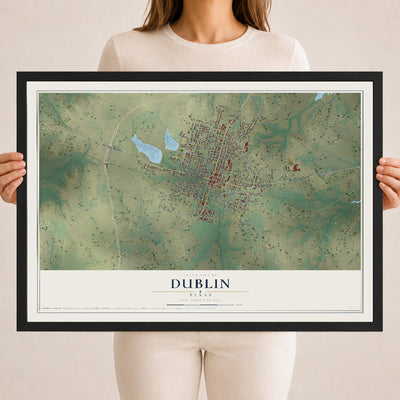 Map of Dublin, Texas, 18 x 24 inch print in a black wood frame