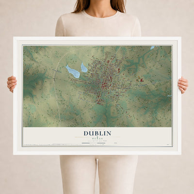 Map of Dublin, Texas, 24 x 36 inch print in a white wood frame