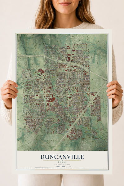 Map of Duncanville, Texas, 18 x 24 inch unframed archival matte print