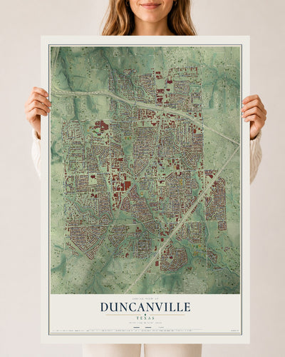 Map of Duncanville, Texas, 24 x 36 inch unframed archival matte print