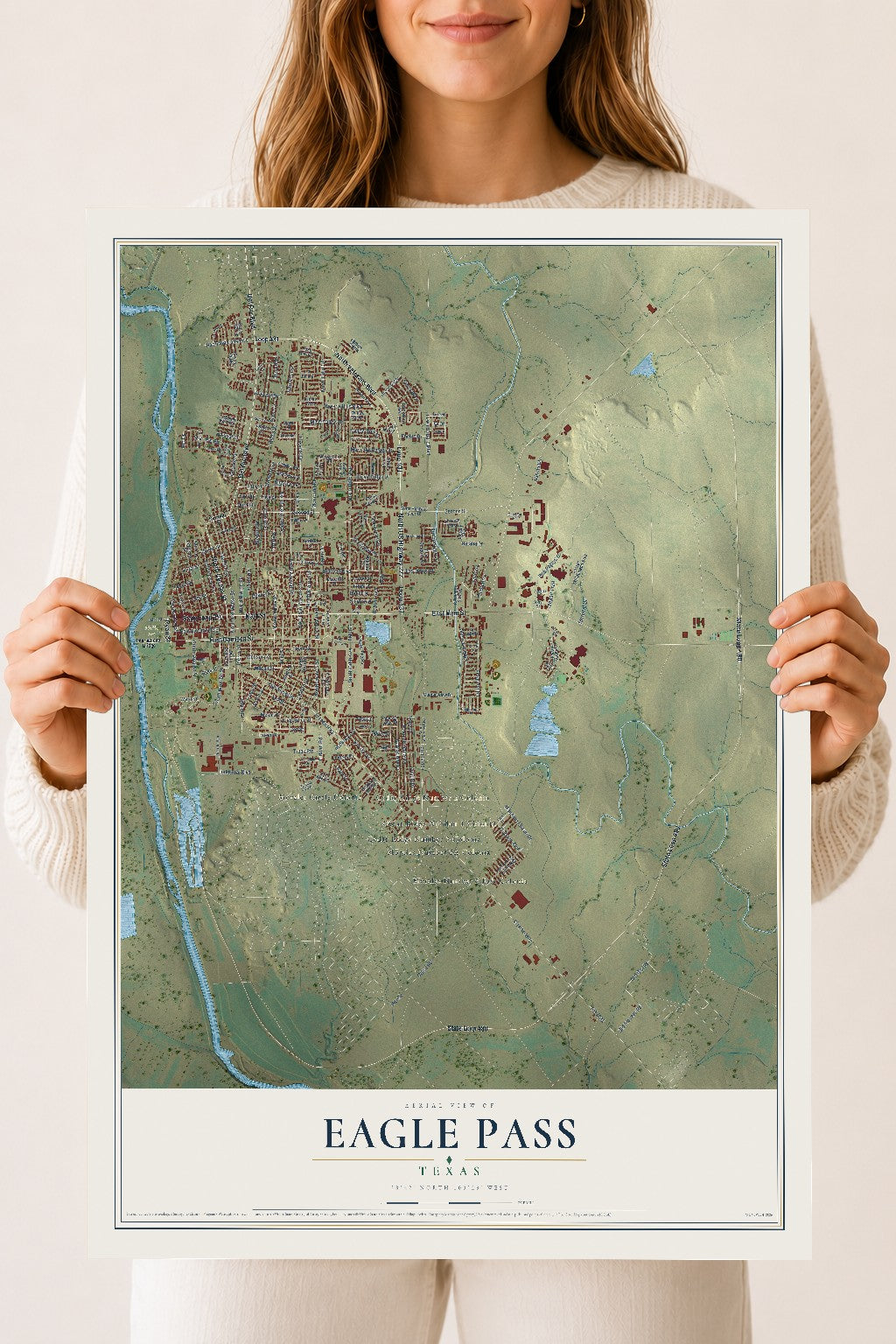 Map of Eagle Pass, Texas, 18 x 24 inch unframed archival matte print