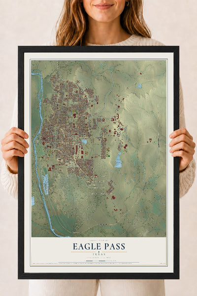 Map of Eagle Pass, Texas, 18 x 24 inch print in a black wood frame
