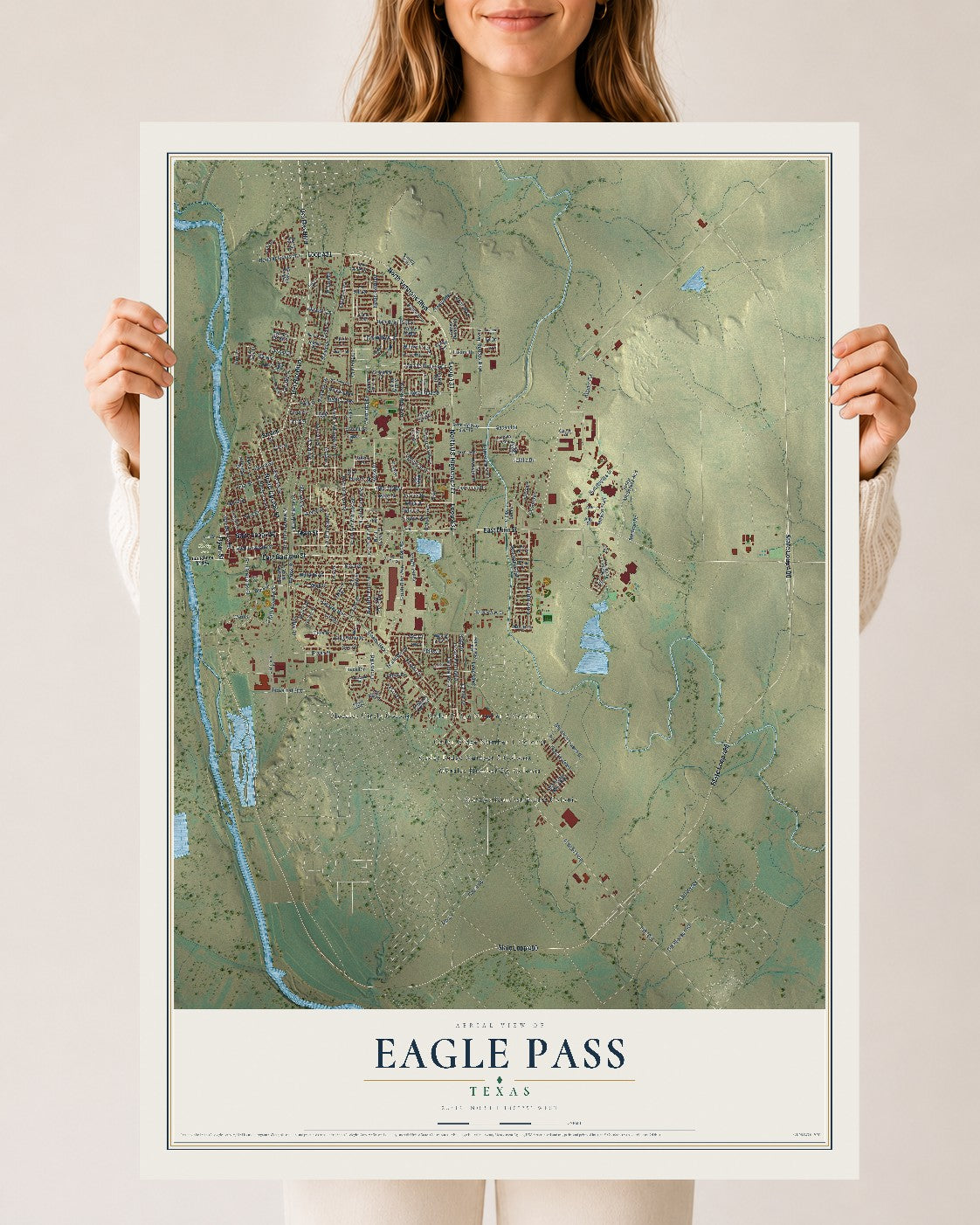 Map of Eagle Pass, Texas, 24 x 36 inch unframed archival matte print
