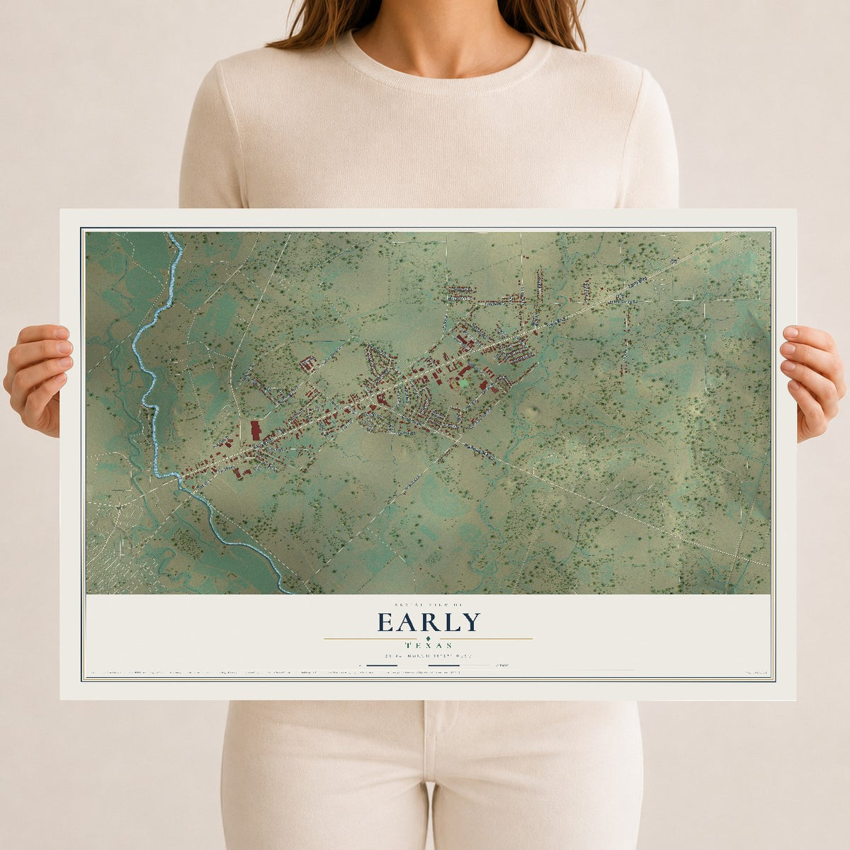 Map of Early, Texas, 12 x 18 inch unframed archival matte print