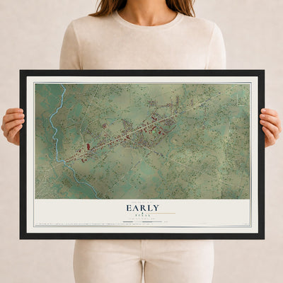 Map of Early, Texas, 12 x 18 inch print in a black wood frame