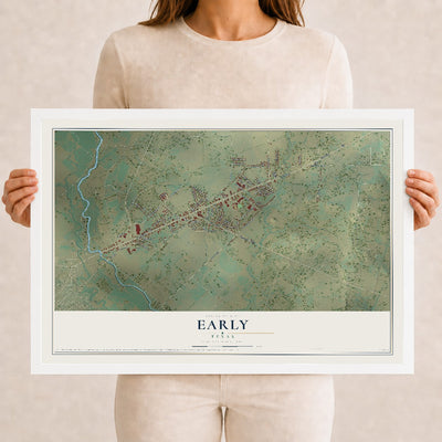 Map of Early, Texas, 12 x 18 inch print in a white wood frame