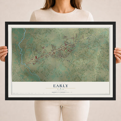 Map of Early, Texas, 18 x 24 inch print in a black wood frame