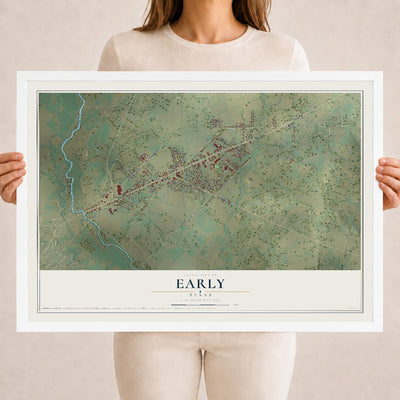 Map of Early, Texas, 18 x 24 inch print in a white wood frame