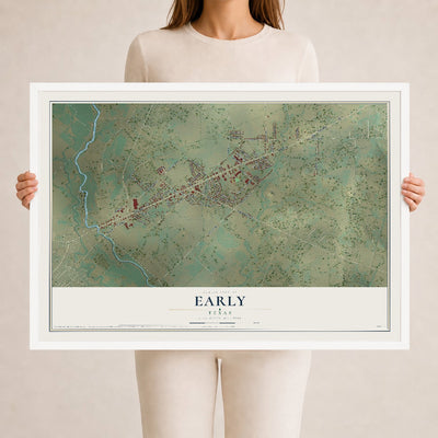 Map of Early, Texas, 24 x 36 inch print in a white wood frame