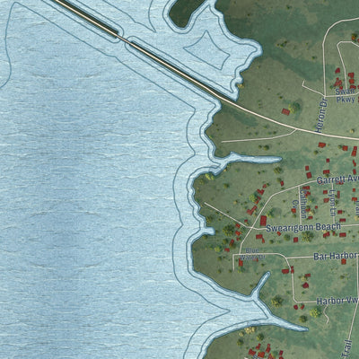 Second close-up of the map of East Tawakoni, Texas print showing more streets and buildings