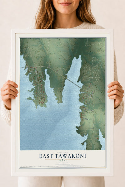 Map of East Tawakoni, Texas, 18 x 24 inch print in a white wood frame