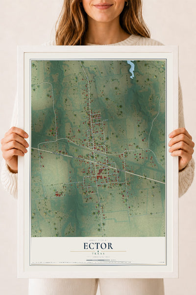 Map of Ector, Texas, 18 x 24 inch print in a white wood frame