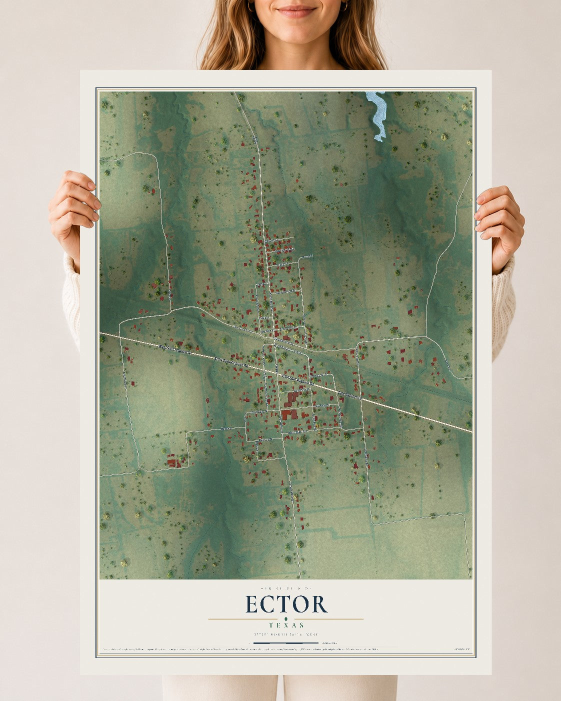Map of Ector, Texas, 24 x 36 inch unframed archival matte print