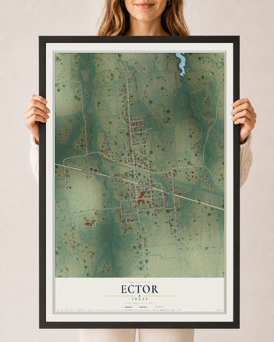 Map of Ector, Texas, 24 x 36 inch print in a black wood frame