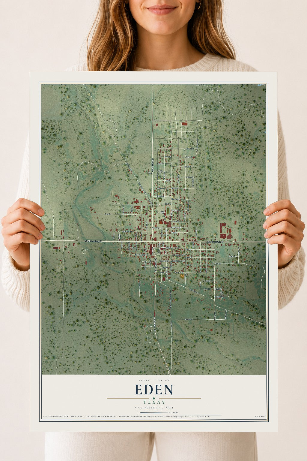 Map of Eden, Texas, 18 x 24 inch unframed archival matte print