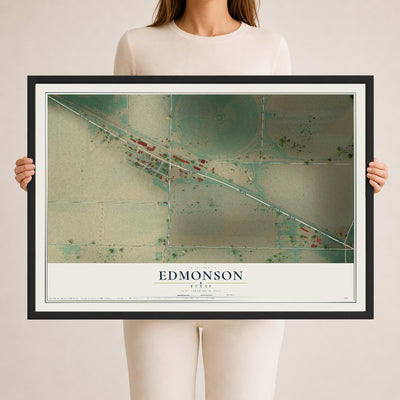 Map of Edmonson, Texas, 24 x 36 inch print in a black wood frame