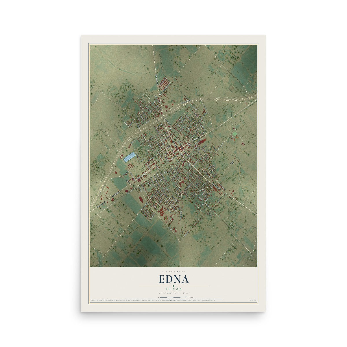 Map of Edna, Texas, 12 x 18 inch unframed archival matte print