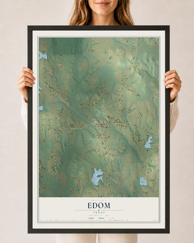 Map of Edom, Texas, 24 x 36 inch print in a black wood frame