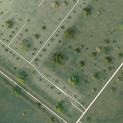 Close-up of the map of El Camino Angosto, Texas print showing street and building detail