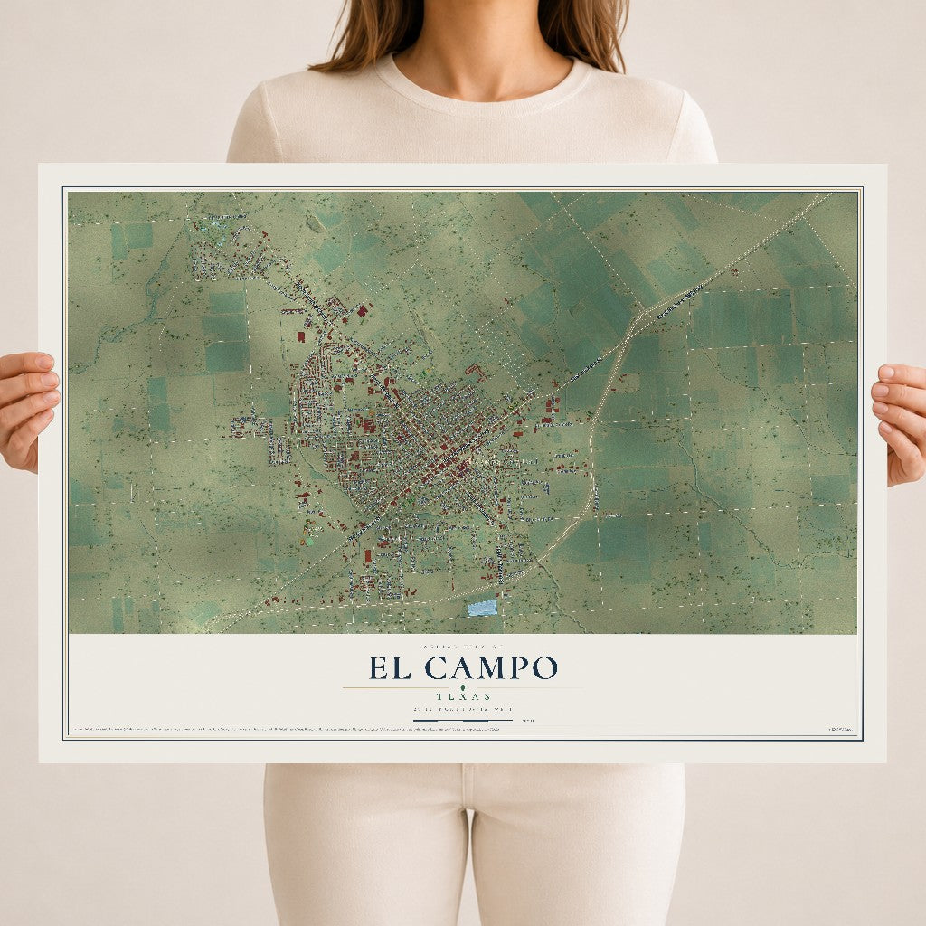 Map of El Campo, Texas, 18 x 24 inch unframed archival matte print