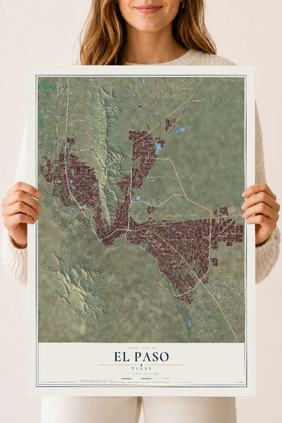 Map of El Paso, Texas, 18 x 24 inch unframed archival matte print