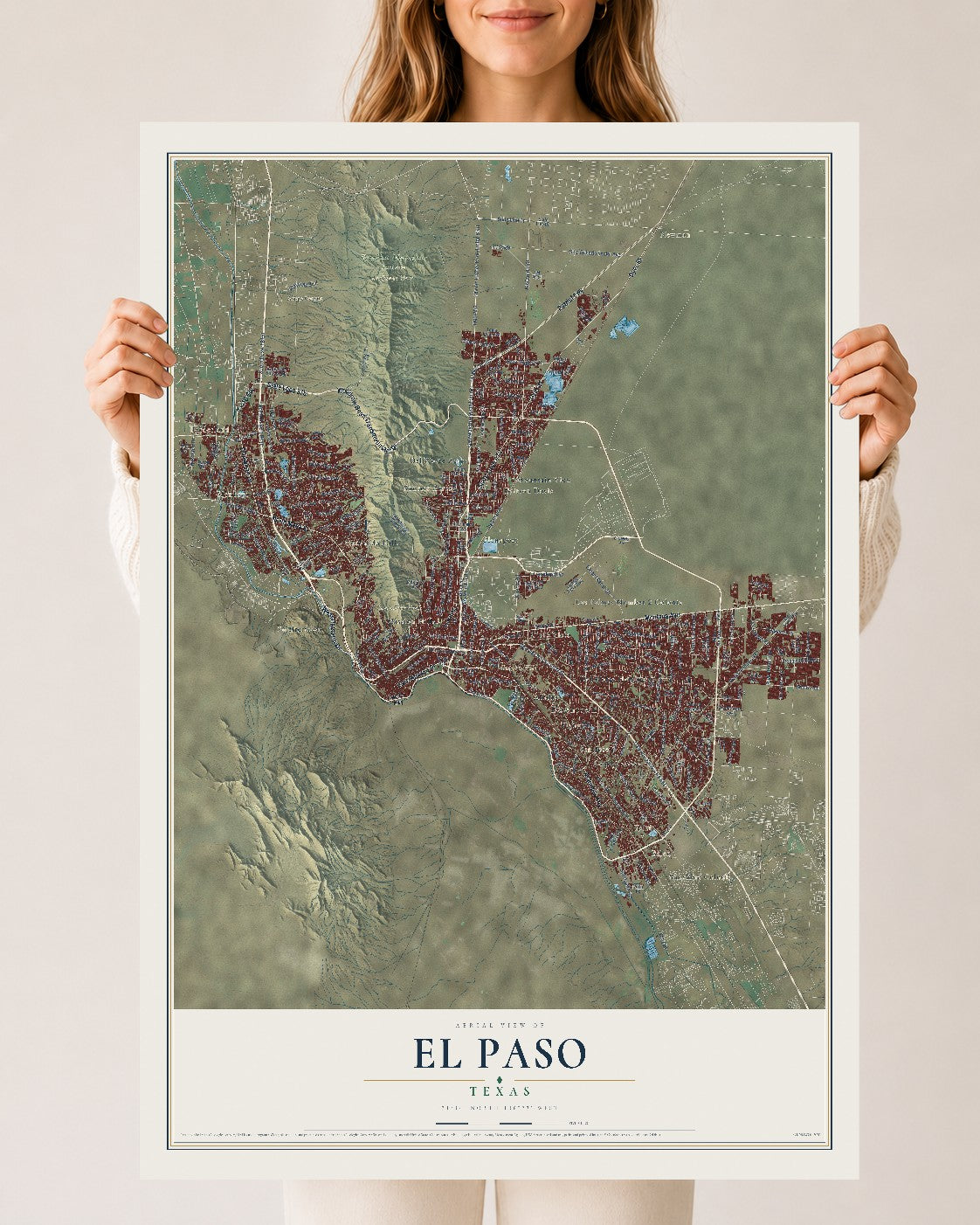 Map of El Paso, Texas, 24 x 36 inch unframed archival matte print