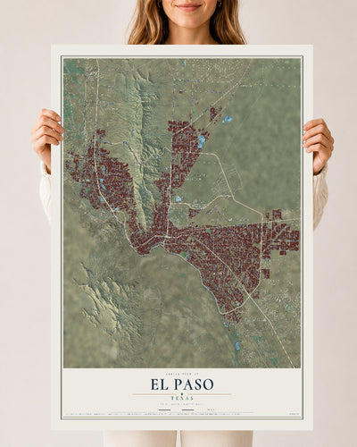 Map of El Paso, Texas, 24 x 36 inch unframed archival matte print